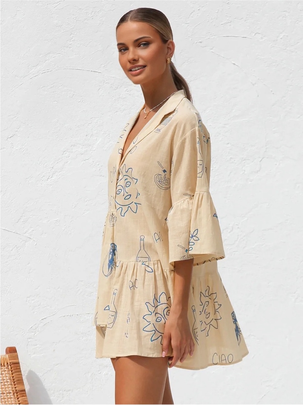 Commense Beige Sun-Print Oversized Dress - Picture 3 of 5